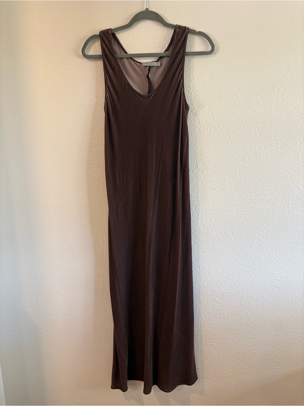 Vince Dusty Purple Brown Velvet Scoop Neck Maxi Dress Size L